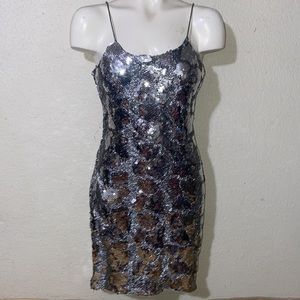 Karen Lucas for Niki Silver Mesh Paillette Sequin Dress - size 4